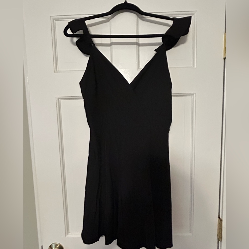 Black V-Neck Mini Dress with Ruffle Straps